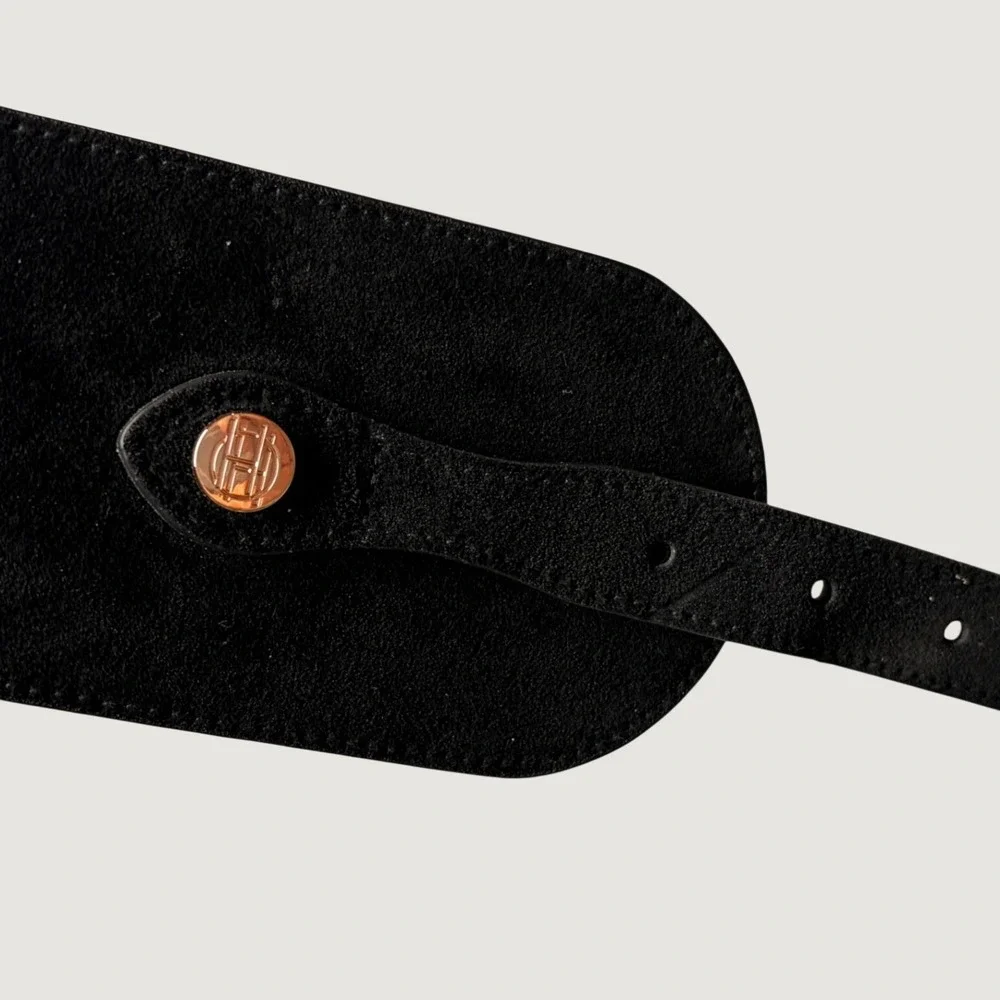 House of Harlow Leather Stretch Belt Wide Black Cinch Waist Boho Chic